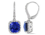 Lab-Created Blue Sapphire & Diamond Earrings 6.70 Carat (ctw) in Sterling Silver